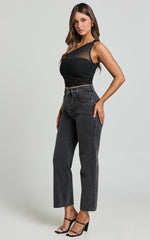 Wilkins Jeans - High Waisted Straight Leg Cropped Hem Jeans in Washed Black