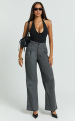 Nora Pants - Pinstripe Tailored Relaxed Pants in Grey Pinstripe