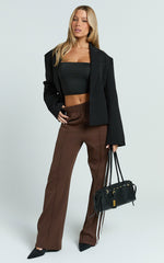 Waxy Pants - Mid Rise Relaxed Straight Pants With Contrast Stripe in Chocolate