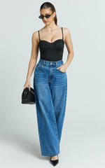 Wenalyn Bodysuit - Removable Straps Balconette High Leg Bodysuit in Black