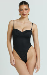 Wenalyn Bodysuit - Removable Straps Balconette High Leg Bodysuit in Black