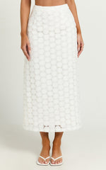 Wendy Midi Skirt - Broderie Lace High Waist Skirt in White
