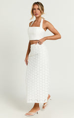 Wendy Midi Skirt - Broderie Lace High Waist Skirt in White