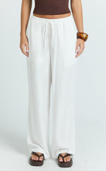 Wesley Pants - Mid Rise Relaxed Leg Linen Blend Pants in Off White
