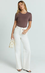 Whitney Tee Shirt - High Crew Neck in Chocolate