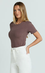 Whitney Tee Shirt - High Crew Neck in Chocolate