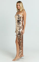 Wilfreda Maxi Dress - Sequin Square Neck Bodycon Dress in Rose Gold