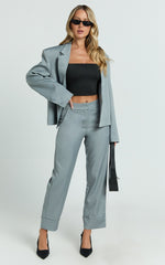 Willow Pants - Cropped Straight Leg Mid Rise Trouser Pants in Grey