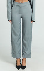 Willow Pants - Cropped Straight Leg Mid Rise Trouser Pants in Grey