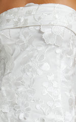 Wren Mini Dress - Strapless Bodycon Garden Flowers Dress in White