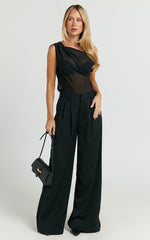 Xandria Pants - Low Rise Double Pleated Wide Leg Pants in Black
