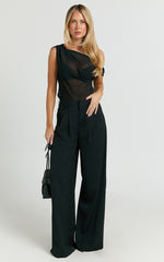 Xandria Pants - Low Rise Double Pleated Wide Leg Pants in Black