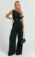 Xandria Pants - Low Rise Double Pleated Wide Leg Pants in Black