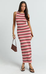 Yasmine Maxi Dress - Boat Neck Backless Stripe Knit Stripe Dress in Multi
