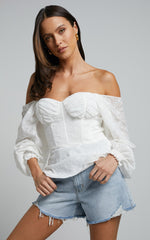 Ybur Top - Off Shoulder Long Sleeve Bustier Top in Ivory