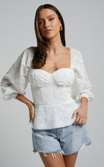 Ybur Top - Off Shoulder Long Sleeve Bustier Top in Ivory