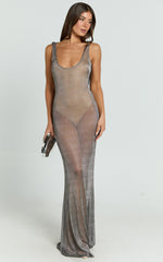 Yelena Maxi Dress - Plunge Glitter Jersey Bodycon Dress in Charcoal