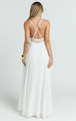 Ysolde Maxi Dress - V Neck Low Back Fit And Flare Dress in White