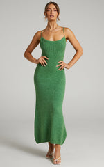 Yurika Midi Dress - Knit Open Back Dress in Green