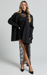 Yvette Midi Dress - High Neck Long Sleeve Slip Dress in Black