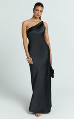 Zahra Maxi Dress - One Shoulder Tie Back Dress in Black