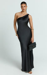Zahra Maxi Dress - One Shoulder Tie Back Dress in Black
