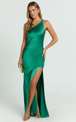 Zahra Maxi Dress - One Shoulder Tie Back Dress in Emerald