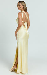 Zahra Maxi Dress - One Shoulder Tie Back Dress in Lemon