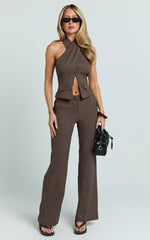 Zareena Pants - Mid Rise Wide Leg Pants in Chocolate
