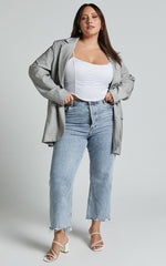 Zelrio Jeans - High Waisted Recycled Cotton Cropped Denim Jeans in Mid Blue Wash