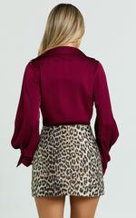 Zephyr Bodysuit - Plunge Neck Cowl Bodysuit in Wine