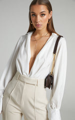 Zephyr Bodysuit - Plunge Neck Cowl Bodysuit in White