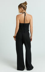 Zia Two Piece Set - Beaded Top and Wide Leg Pant Set in Black
