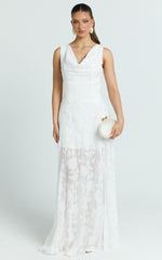 Ziva Maxi Dress - Jacquard Cowl Neck Dress in White