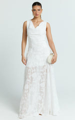 Ziva Maxi Dress - Jacquard Cowl Neck Dress in White