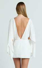Zoey Mini Dress - Wide Sleeve Tie Skirt Dress in Ivory
