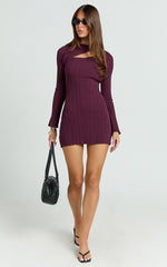 Zoya Mini Dress - Long Sleeve Bodycon Dress in Wine