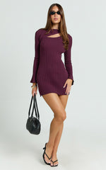 Zoya Mini Dress - Long Sleeve Bodycon Dress in Wine