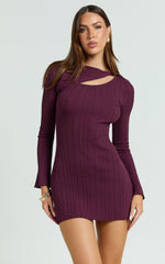 Zoya Mini Dress - Long Sleeve Bodycon Dress in Wine