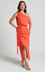 Zuri Midi Dress - One Shoulder Wrap Dress in Orange