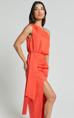 Zuri Midi Dress - One Shoulder Wrap Dress in Orange