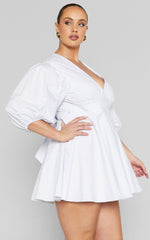 Zyla Mini Dress - Puff Sleeve Wrap Dress in White