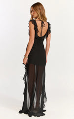 Theadore Maxi Dress - One Shoulder Asymmetric Hem Dress in Black