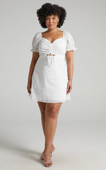 Soft Mention Mini Dress - Puff Sleeve Dress in White Floral