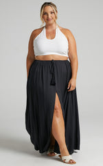 Under The Twilight Maxi Skirt - Thigh Split Skirt in Black